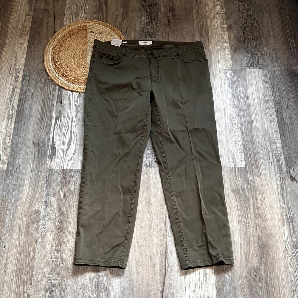 BRAX Feel Good Cooper Mens Pants Olive Green Stretch Straight Leg 5-Pocket Size